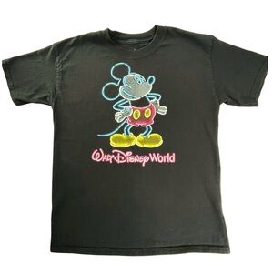 Disney Mickey Mouse Glow-In-Dark Black Short Sleeve 100% Cotton Tee Shirt GirlsL